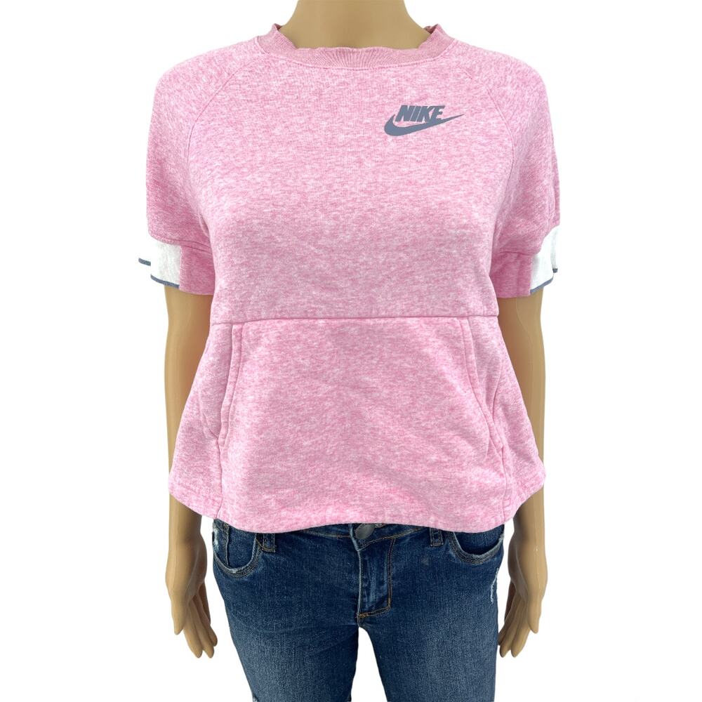 Nike Pink Heathered Short Sleeve Crop Sweatshirt Baby Tee Sporty Y2K Youth M